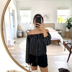 Off the shoulder long sleeve striped blouse